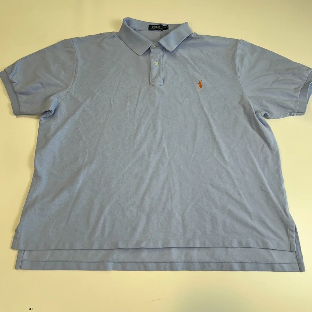 Polo Ralph Lauren Mens 3XB Big Light Blue Cotton Mesh Short Sleeve Polo Shirt
